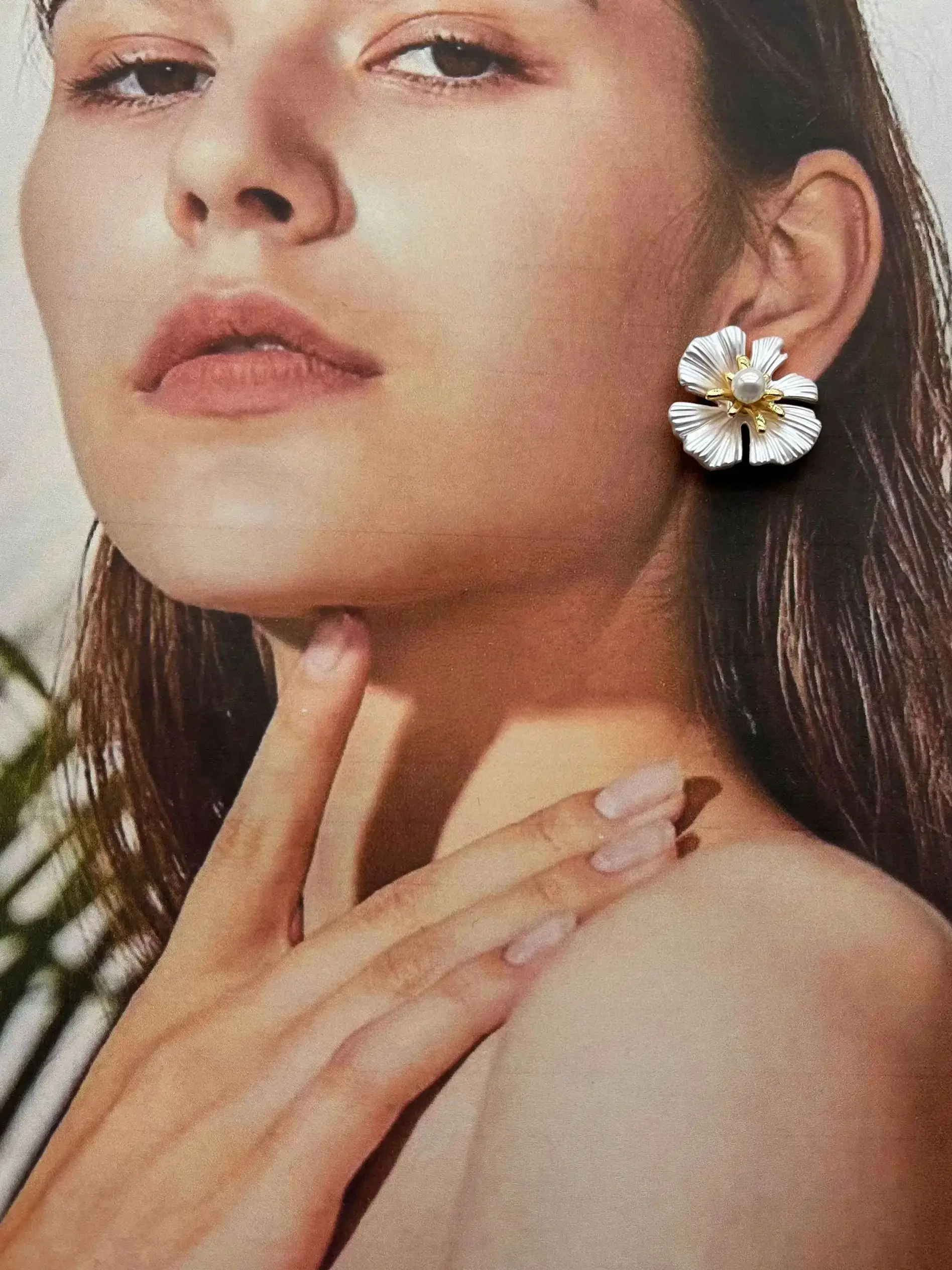 ​Natural freshwater pearl earrings for women S925 Silver Needle stylish elegant flower earrings for women Party luxury jewelry