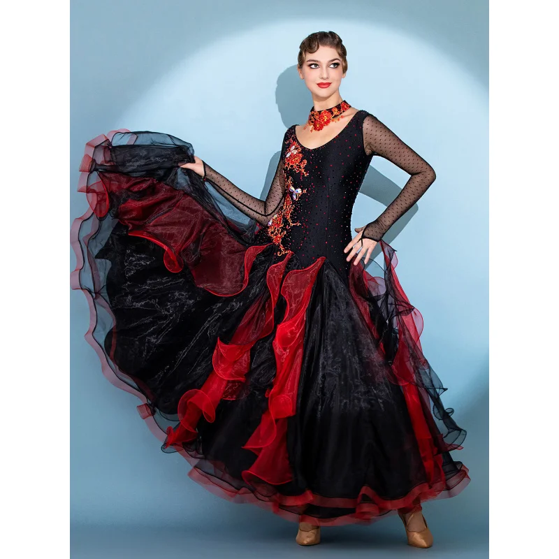 Traje de actuación adornado con diamantes de lujo para danza moderna, traje de baile de salón, traje de competición 281