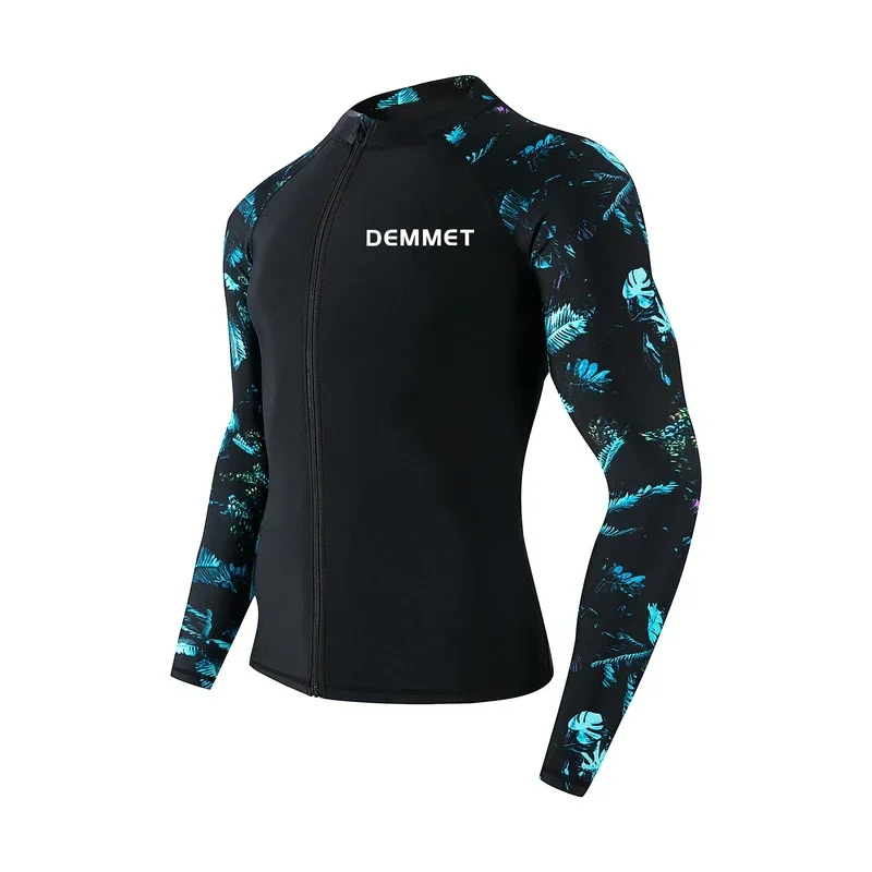 DEMMET Uomo UPF 50 Rash Guard con cerniera, Costume da bagno a maniche lunghe per surf in acqua, Protezione UV/sole Camicie da bagno Muta Top Drop Ship MN9