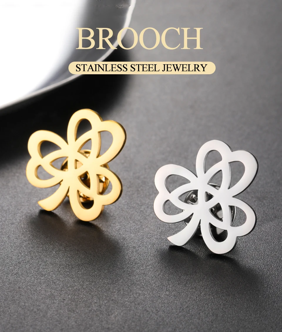 Dawapara Kleeblatt-Brosche mit Kleeblatt, Dreifaltigkeitsknoten, irisches Glückssymbol, St. Patricks Day, Edelstahlschmuck – Detail 1
