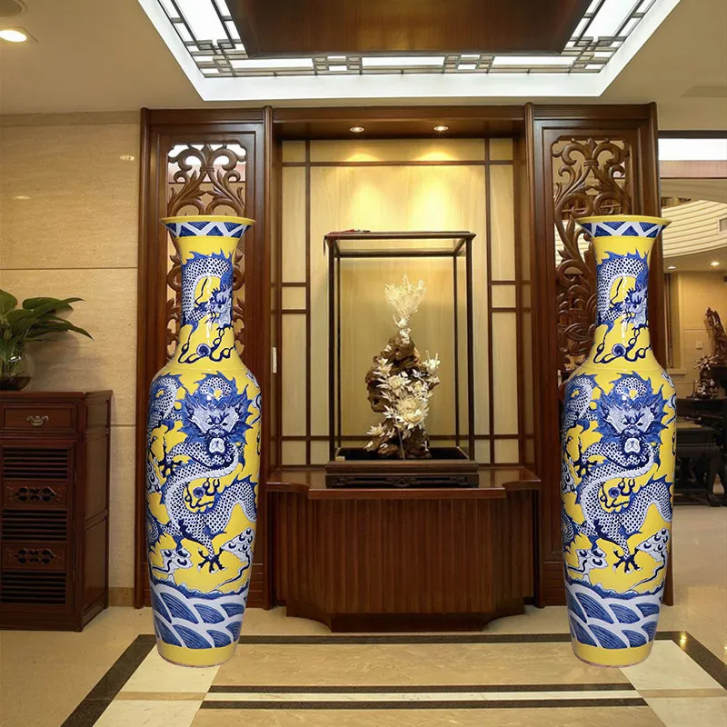 Jingdezhen ceramics hand-painted dragon pattern floor-to-ceiling large vase home garden feng shui ornament