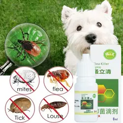 Pulverizador de pulgas para perros, 8ML, ingredientes seguros para aliviar la picazón, elimina las garrapatas, pulgas, antiácaros, gotas de interior