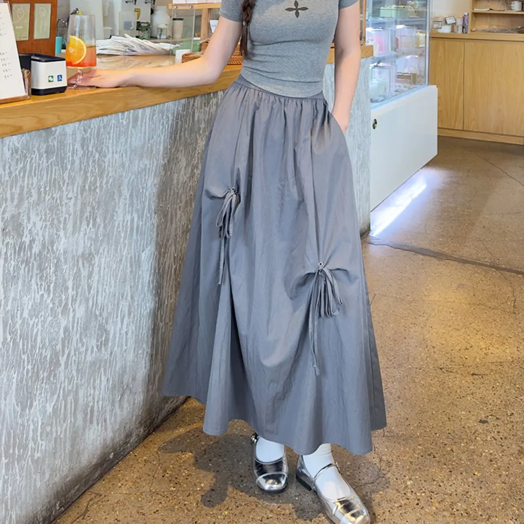 

Women's A-Line Skirt Summer High Waist Butterfly Belt Slimming Hips Drape Mid-Length Large Swing Umbrella Skirt