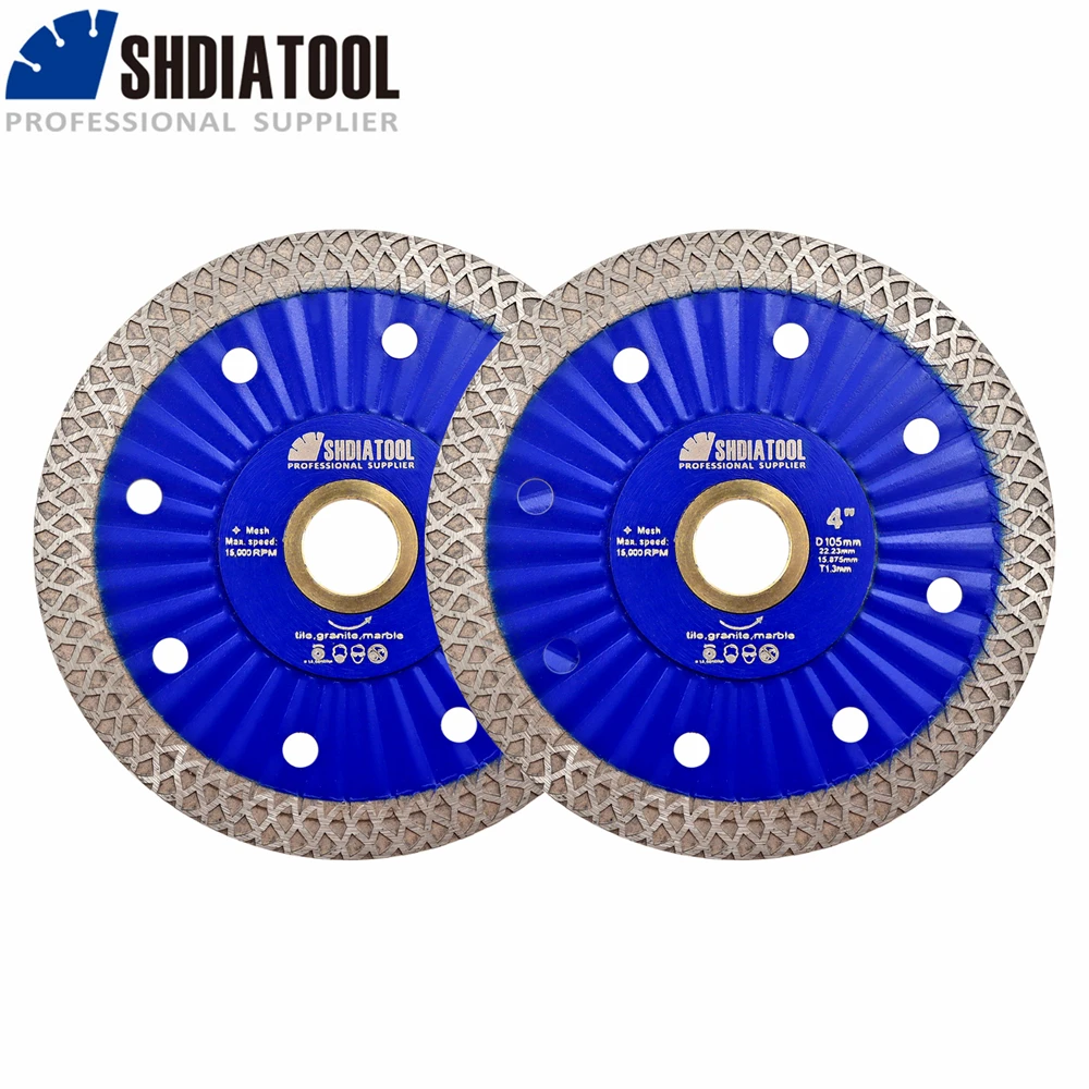 

SHDIATOOL 2pcs 4" Diamond Saw Blade Granite Hot Pressed Superthin Narrow Turbo Angle Grinder Quartz Ceramic Tile Cutting Disc