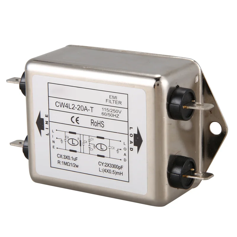 ABVJ-5X Power EMI Filter CW4L2-20A-T Single Phase AC 115V / 250V 20A 50/60HZ