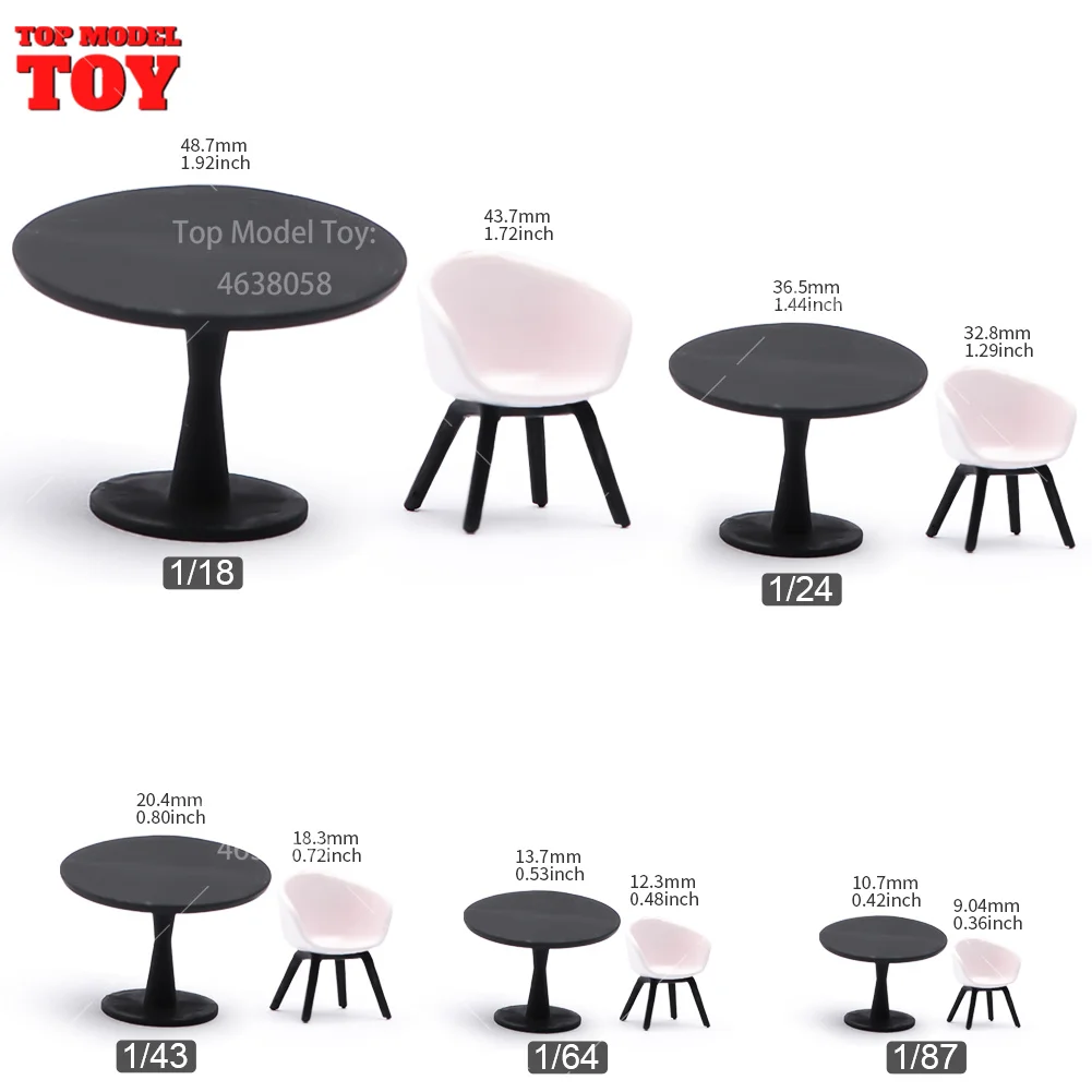 Painted Miniatures 1/64 1/43 1/87 1/24 1/18 Table and Chair 5-piece Set Scene Figure Accessory Unpainted Model For Decorate