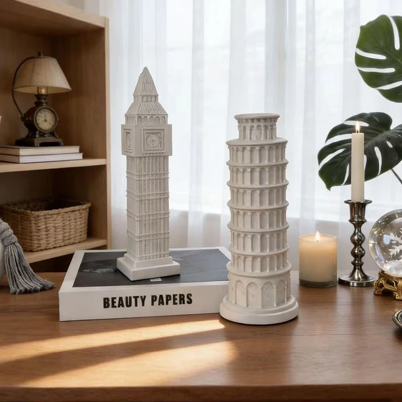 Luxuriöses Italienisches Schiefsturm von Pisa Ornament Britische Big Ben Dekoration Wohnzimmer Schlafzimmer Dekoration Kunstharz-Kunstwerke