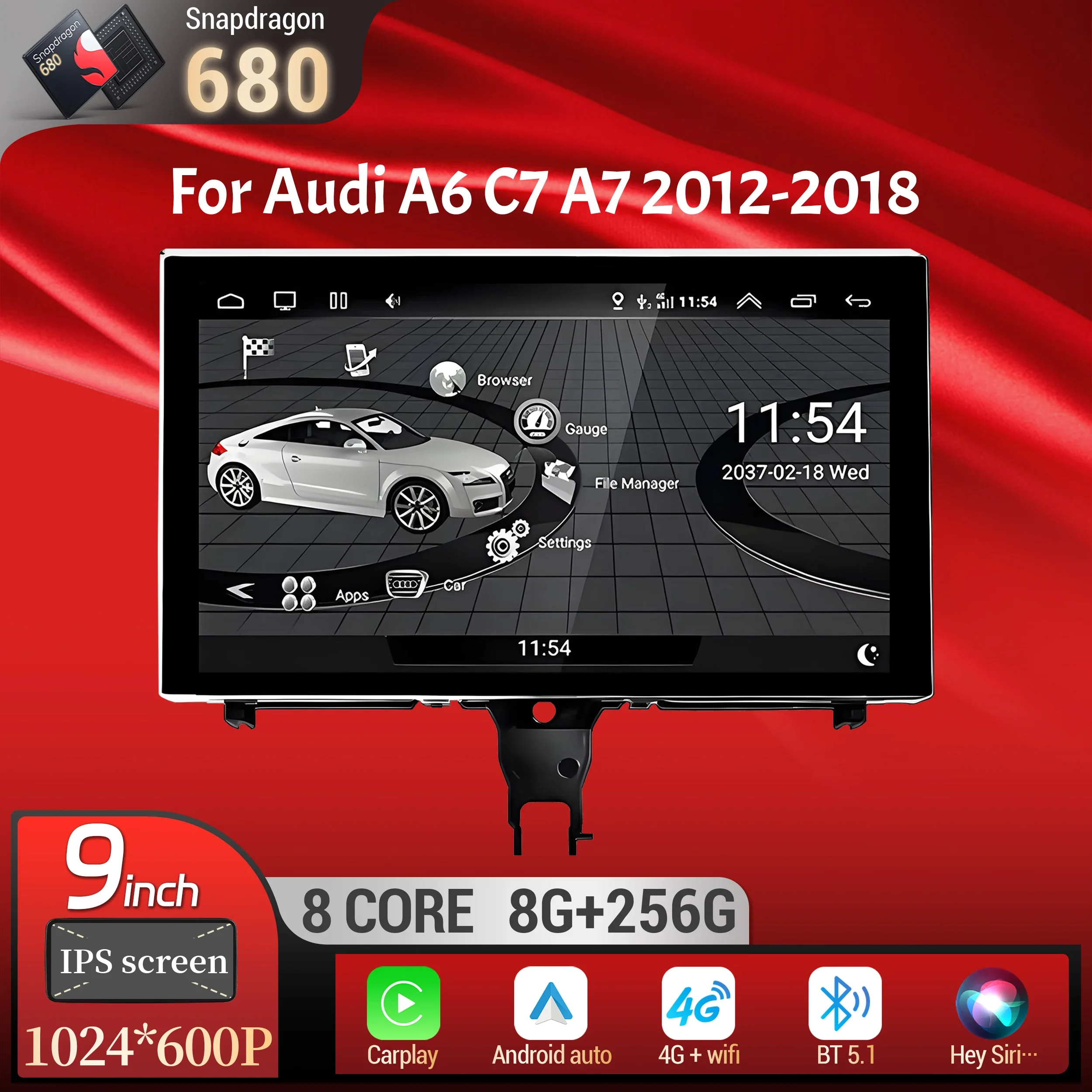 

9 inch Android 14 For Audi A6 C7 A7 2012-2018 Wireless Bluetooth Carplay Head Unit Qualcomm Snapdragon 680 Screen Stereo System