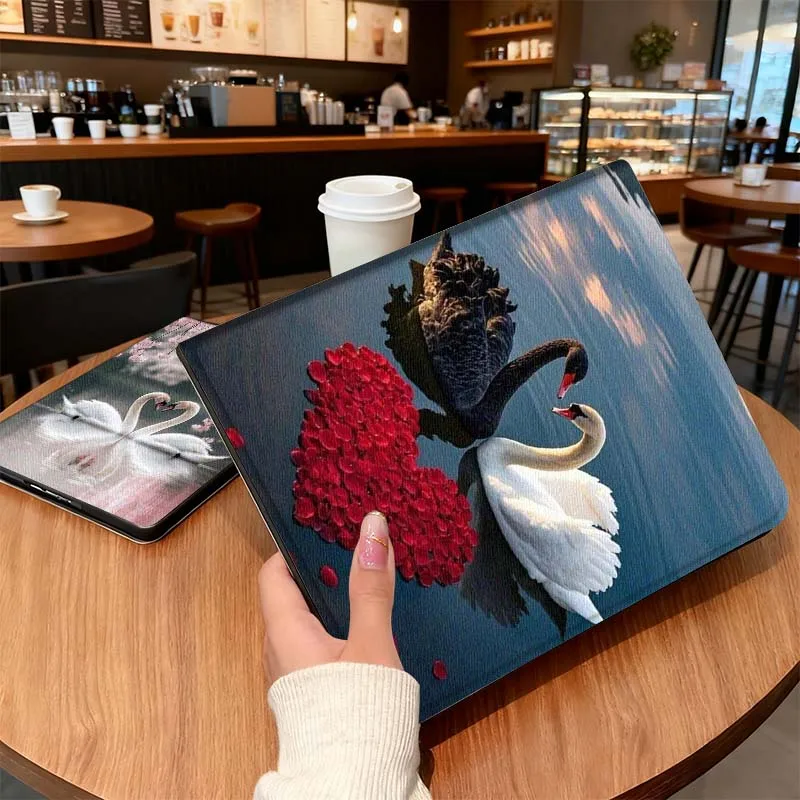 

Swan Heart Cherry Blossom Gift For Samsung Galaxy Tab S10 S9 S8 S7 Lite FE Plus Scratch resistant Pen Tray Tablet Case