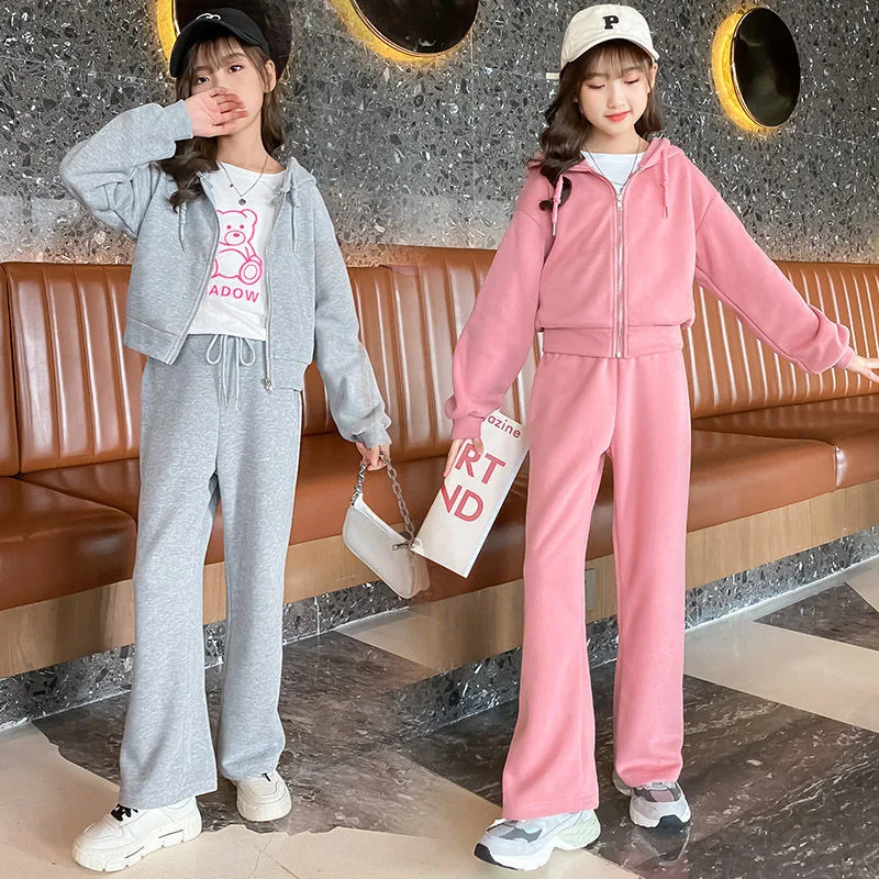 

New Internet Famous Trendy Girl and Children's Clothing, Big Children's Autumn Casual Hoodie Two-piece Set