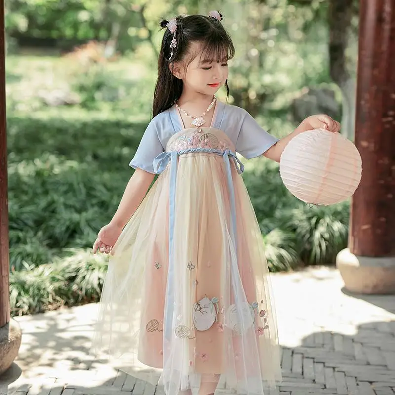 

Hanfu Girls' Jacket and Dress Summer Short-Sleeved Ancient Costume Baby Chinese Style Super Fairy Dress Children's Tang Suit