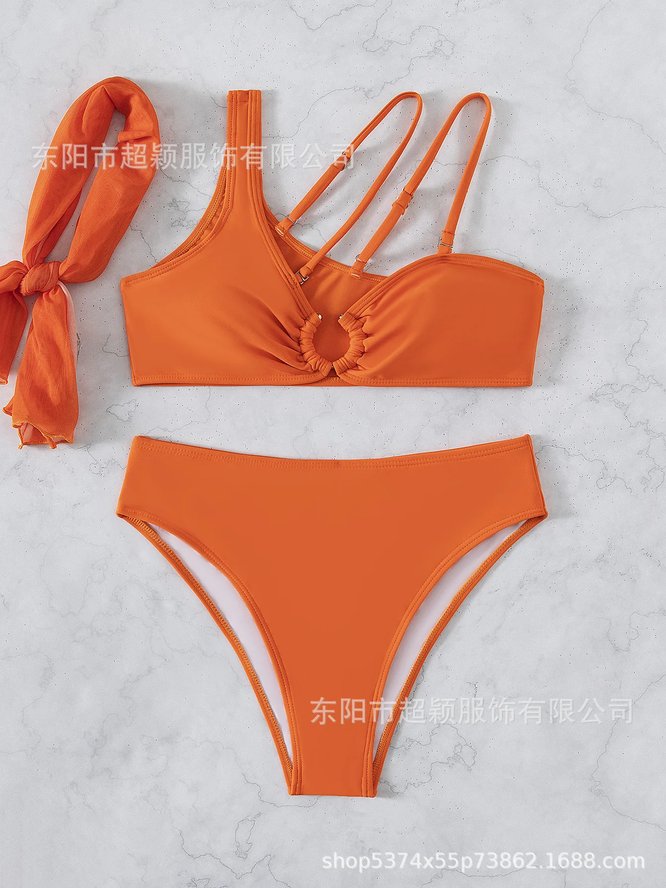 Hot sale ins export solid color high waist three-piece swimsuit bikini 2025 new model