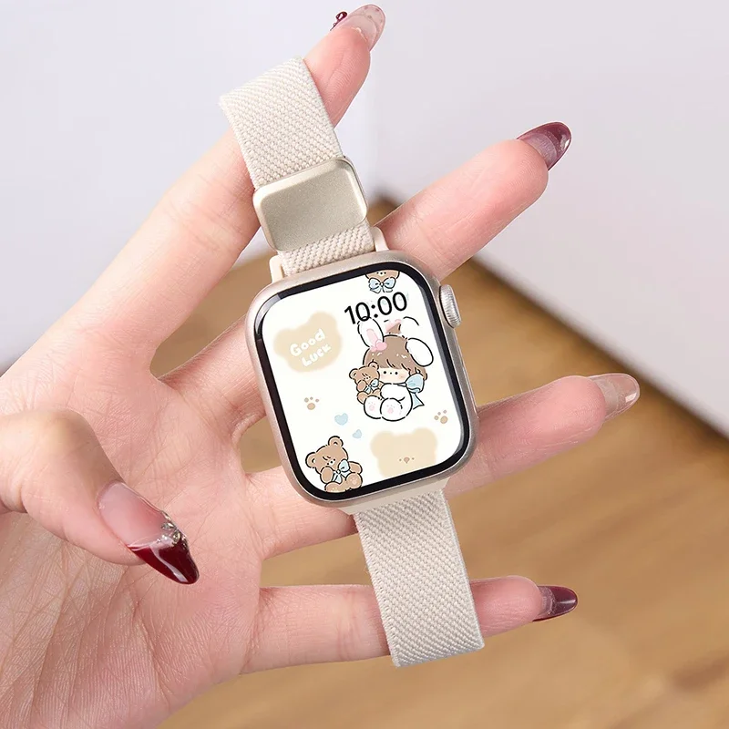 Magnetisches elastisches Nylonarmband für Apple Watch Band Ultra 3 49mm Series 11 10 9 8 SE 40mm 44mm 41mm 45mm 46mm 42mm Damenarmband
