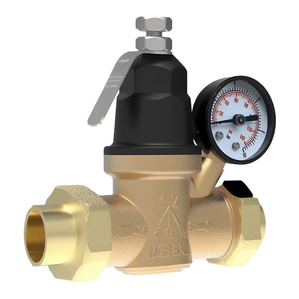 Adjustable 3/4 inch Water Pressure Regulator with Nickel Plated Brass Body and Removable Stainless Steel Filter