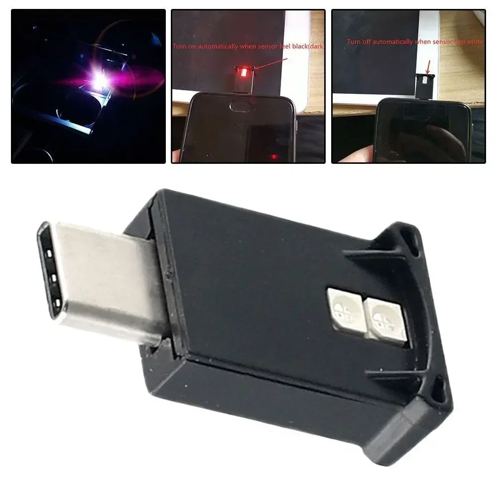 مصغرة USB-C نوع-C LED أضواء ليلية سيارة الداخلية جو مصباح سيارة الداخلية ضوء النيون جو المحيطة المصباح الكهربي ديكور
