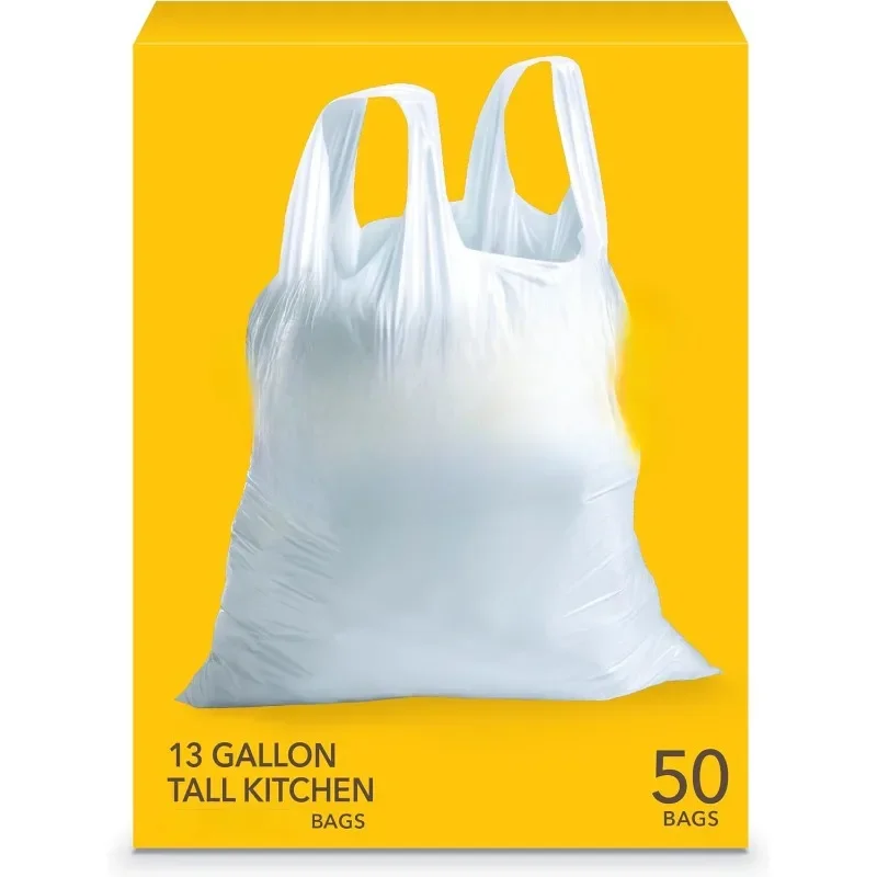 Trash Bags, Tall Kitchen Handle-Tie Garbage Bags - 13 Gallon White Trash Bag - 50 Count (Package May Vary)