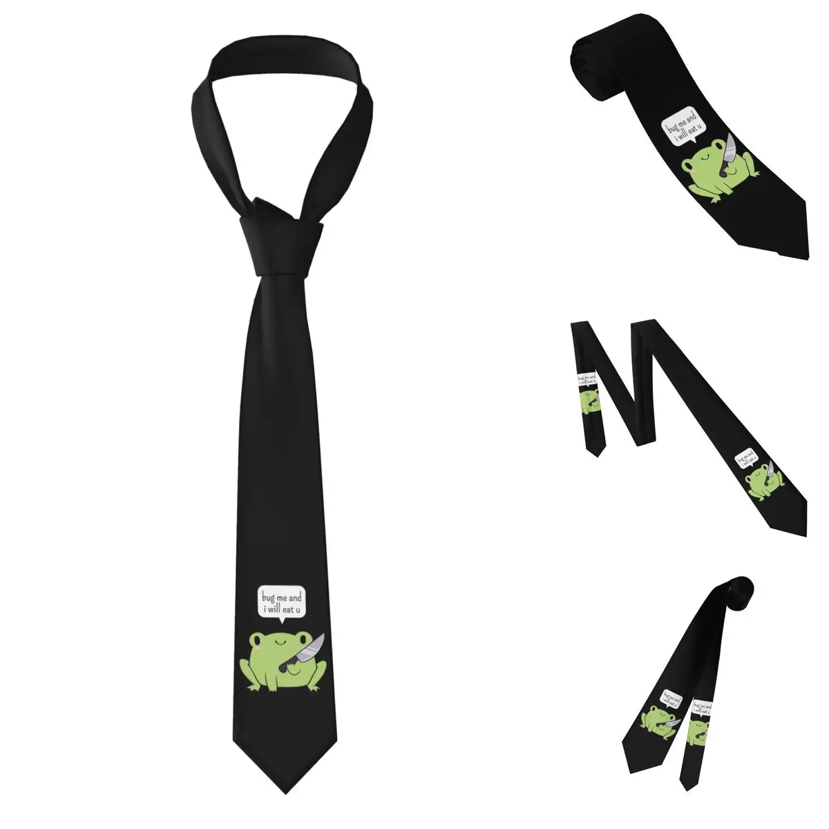 Cute Frog With A Knife Necktie for Men Silk Polyester Slim Neck Ties Party Accessories Tie Classic Gravatas