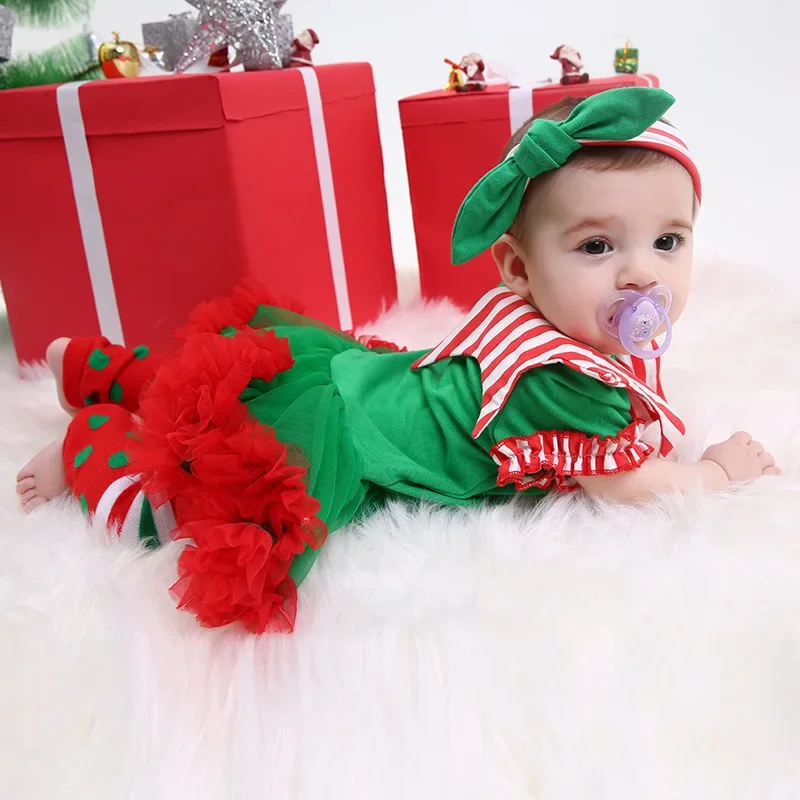 Baby Girl Clothes Christmas Newborn Princess Party Dresses Infant Toddler Print Birthday Short Sleeve Costume 0-24M Baby Dresses