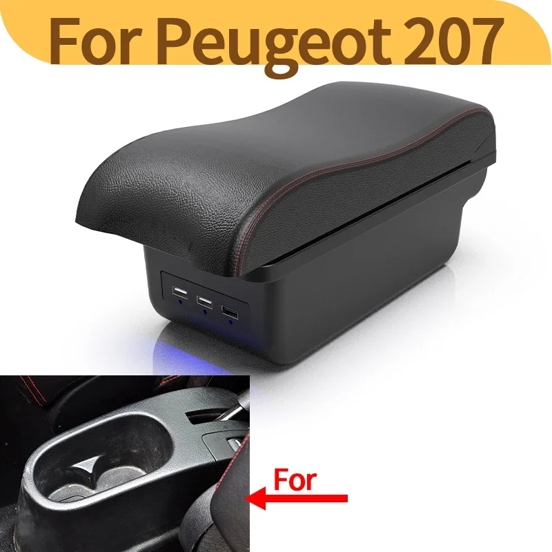 

Для Peugeot 207 модификация центральной консоли салона автомобиля, поднятый подлокотник, двухслойный ящик для хранения, новый изогнутый стиль с USB.