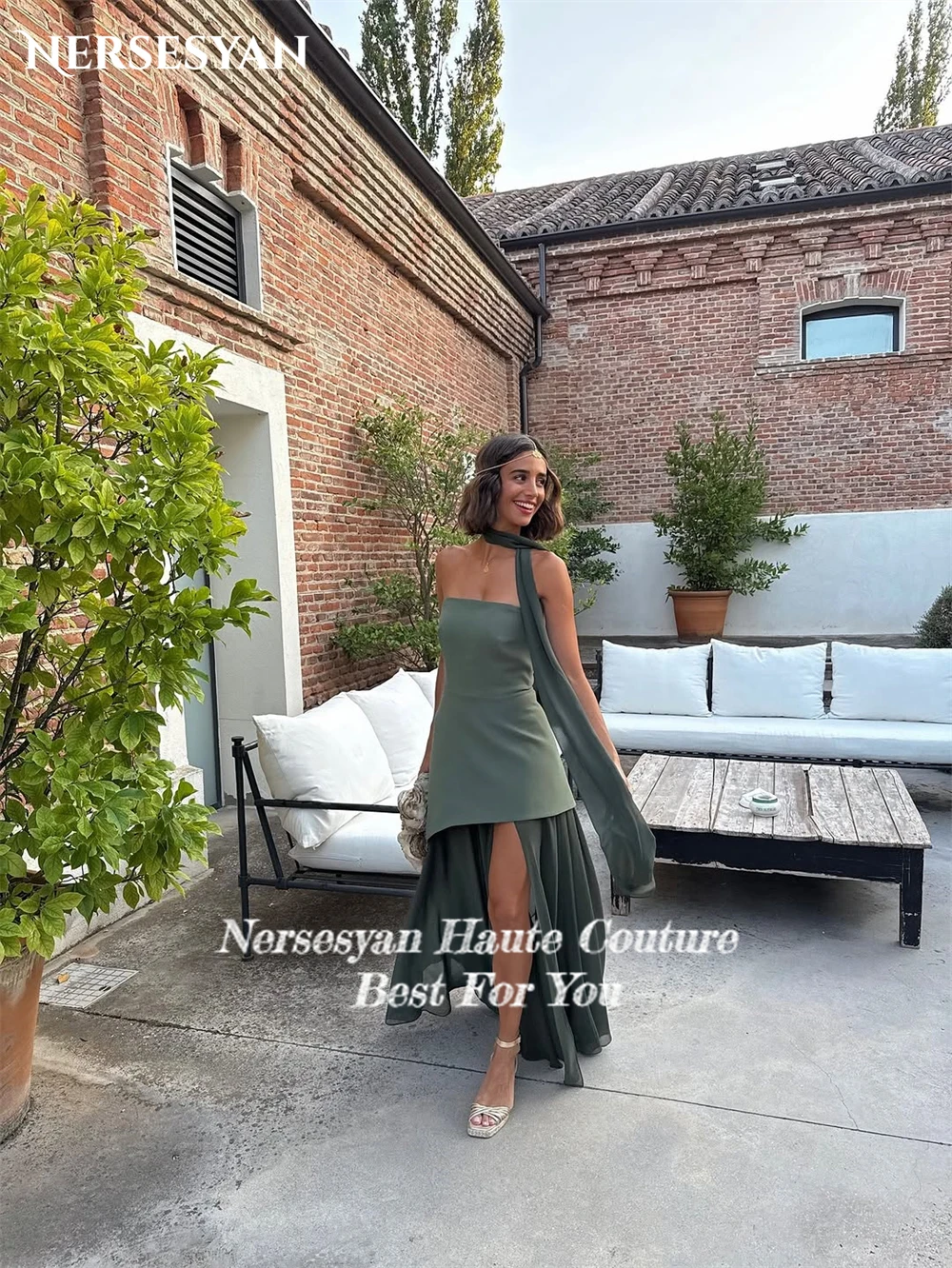 Nersesyan vert Olive robes de bal élégantes épaules dénudées fente latérale robes de soirée formelles 2025 vestidos para mujer personnalisé