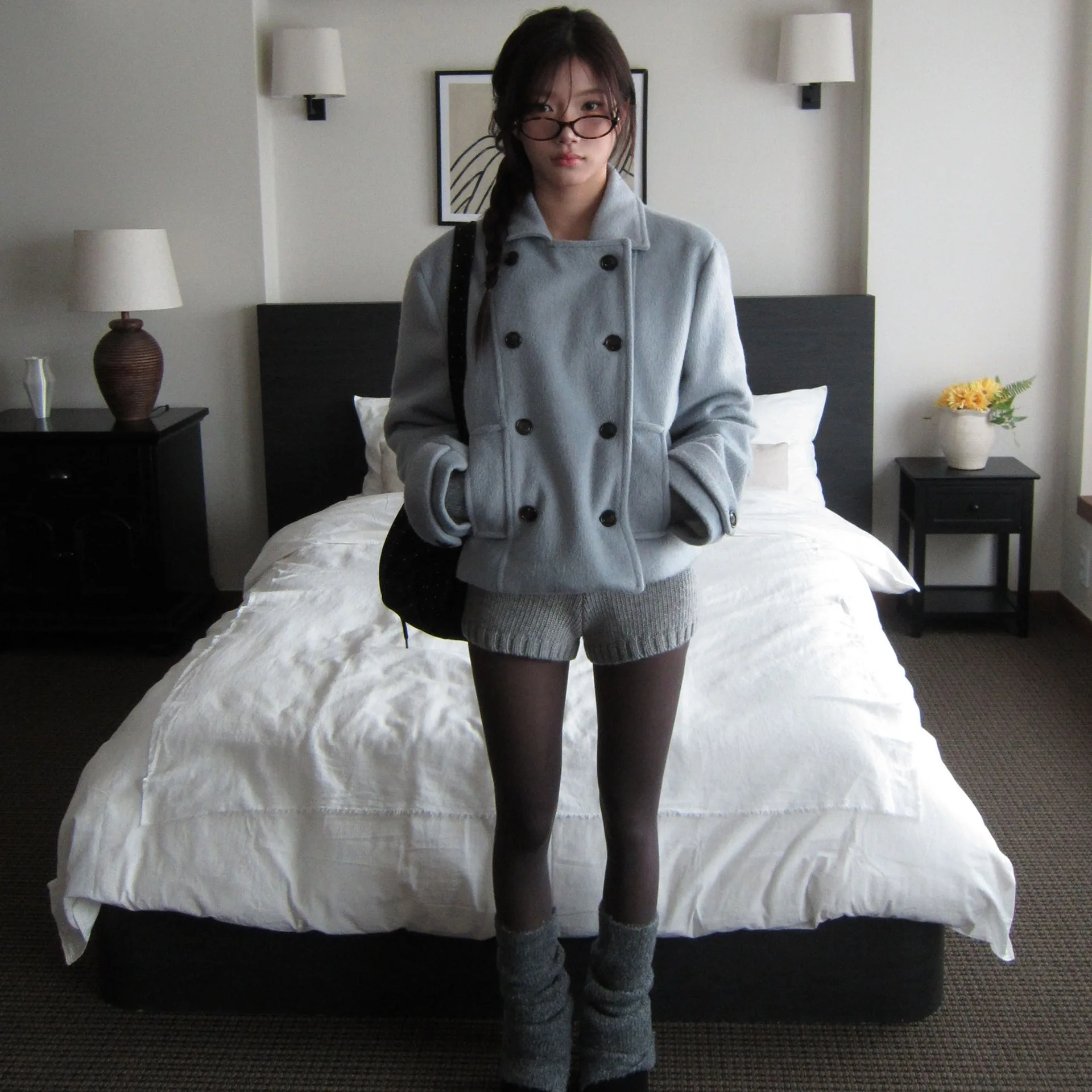 Wein الإناث الأعلى الكورية INS الرجعية كلية نمط اليابانية فتاة متوهج مزدوجة الصدر الحشو الصوف السترة معطف للنساء سترة #4