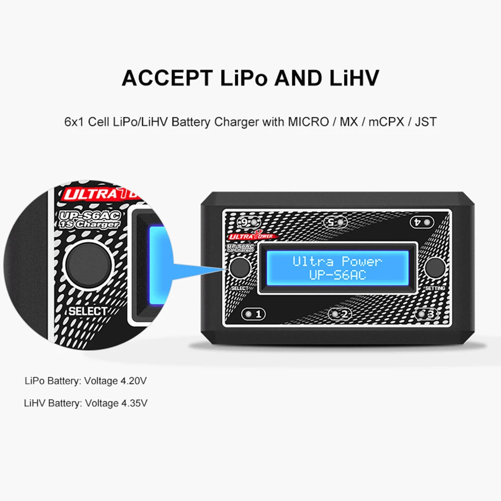 UP-S6AC Зарядное устройство с ЖК-дисплеем для аккумуляторов LiPO и LiHV поддерживает широкий вход переменного и постоянного тока напряжения