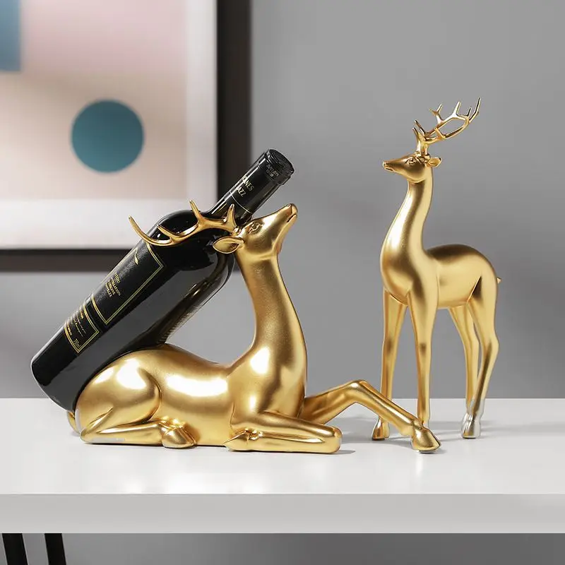 European Minimalist Gold Deer Wine Rack Luxury Resin Craft Decor for Room Wine Cabinet Tabletop Living Room Dining Area