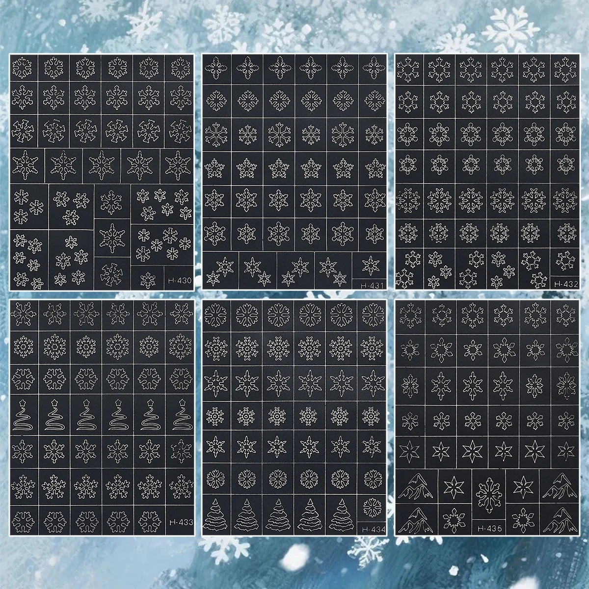 3 to 12 Sheets Snowflake Christmas Nail Stencils Winter Xmas DIY Manicure Template Self-Adhesive Nail Art Guide Stickers