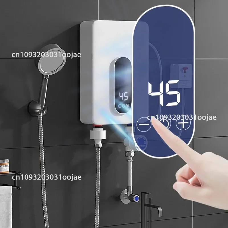 5500W Mini Electric Tankless Water Heater Wall-Mounted LED Display Support Thermostat Mode/Power Adjustment for Home Bathroom