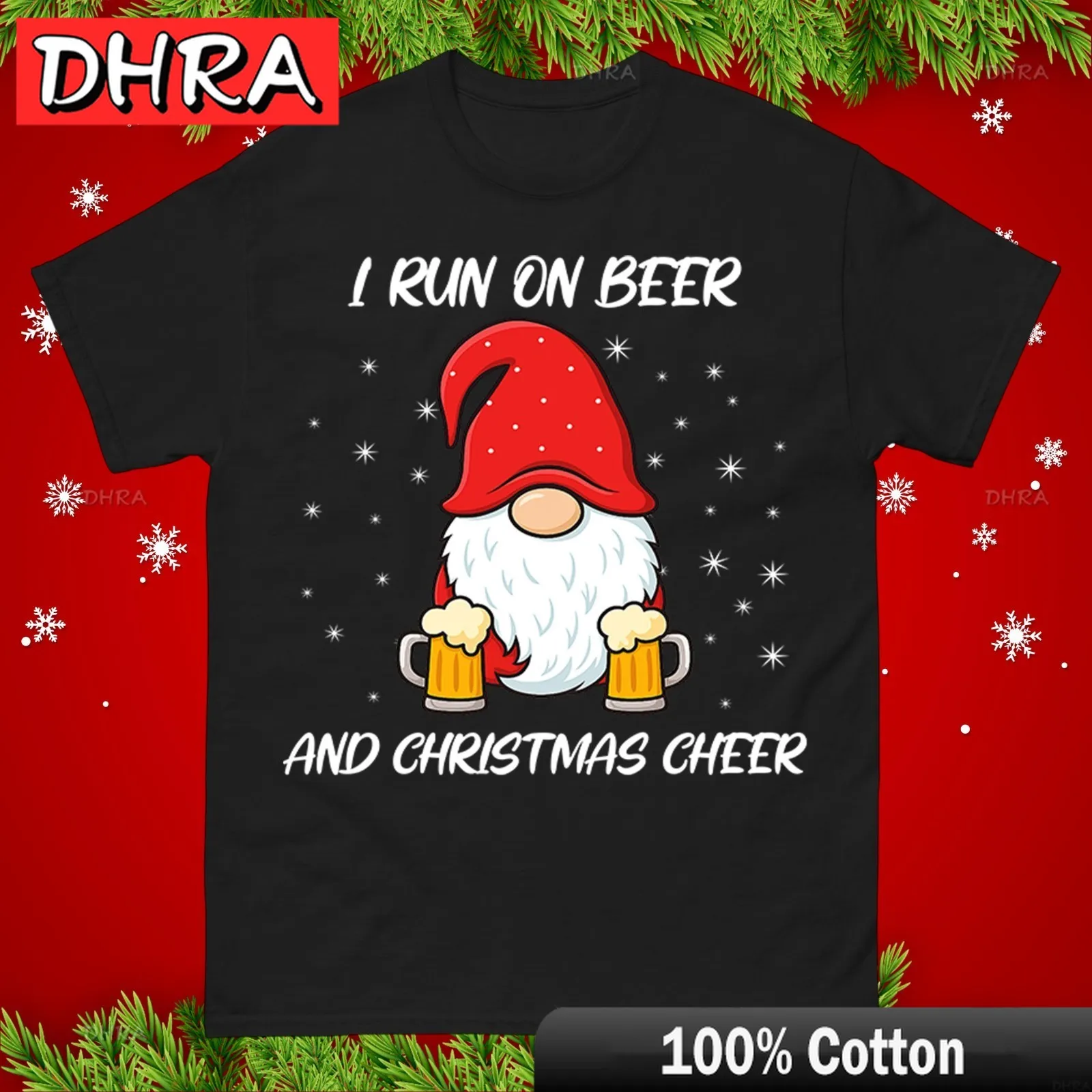 

Забавная рождественская футболка «I Run on Beer and Christmas Cheer» Xmas Gnome Gift Top Cool Y2K Модные футболки с графикой Kids Classic