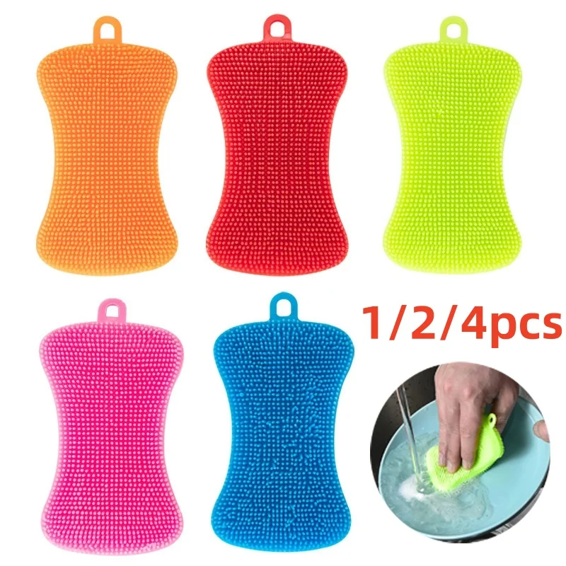 1/2/4 pçs cozinha esponja de silicone prato lavagem purificador esponja limpeza doméstica gadgets cozinha escova acessórios para pratos