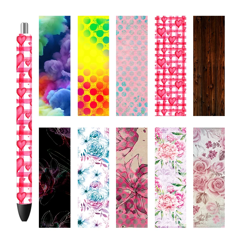 Flower Printed Transfers Stickers, 3D UV DTF, Pen Wraps, DIY Glass, Ceramic, Metal, Leather, 5Pcs, 4.75x1.5 Inch P79