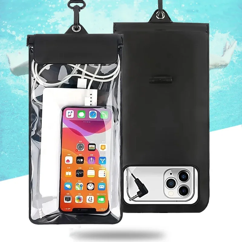 

Большой размер, водонепроницаемая сумка для телефона с кабелем для наушников, непромокаемый чехол для телефона с сенсорным экраном, прозрачная Водонепроницаемая спортивная сумка для плавания