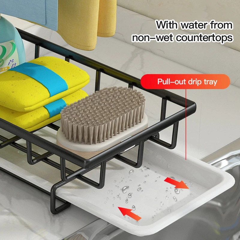 Sponge Holder Kitchen Organizer Dish Drainer Countertop Brush Soap Rack Sink Tray Drain Sink Rag Wall Mounted Accessories