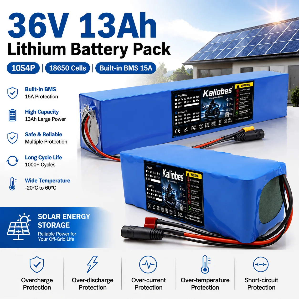 36V 13Ah 18650 lithium battery pack charger (42V) suitable for charging bicycles, motorcycles generators, and camping (tax-free)