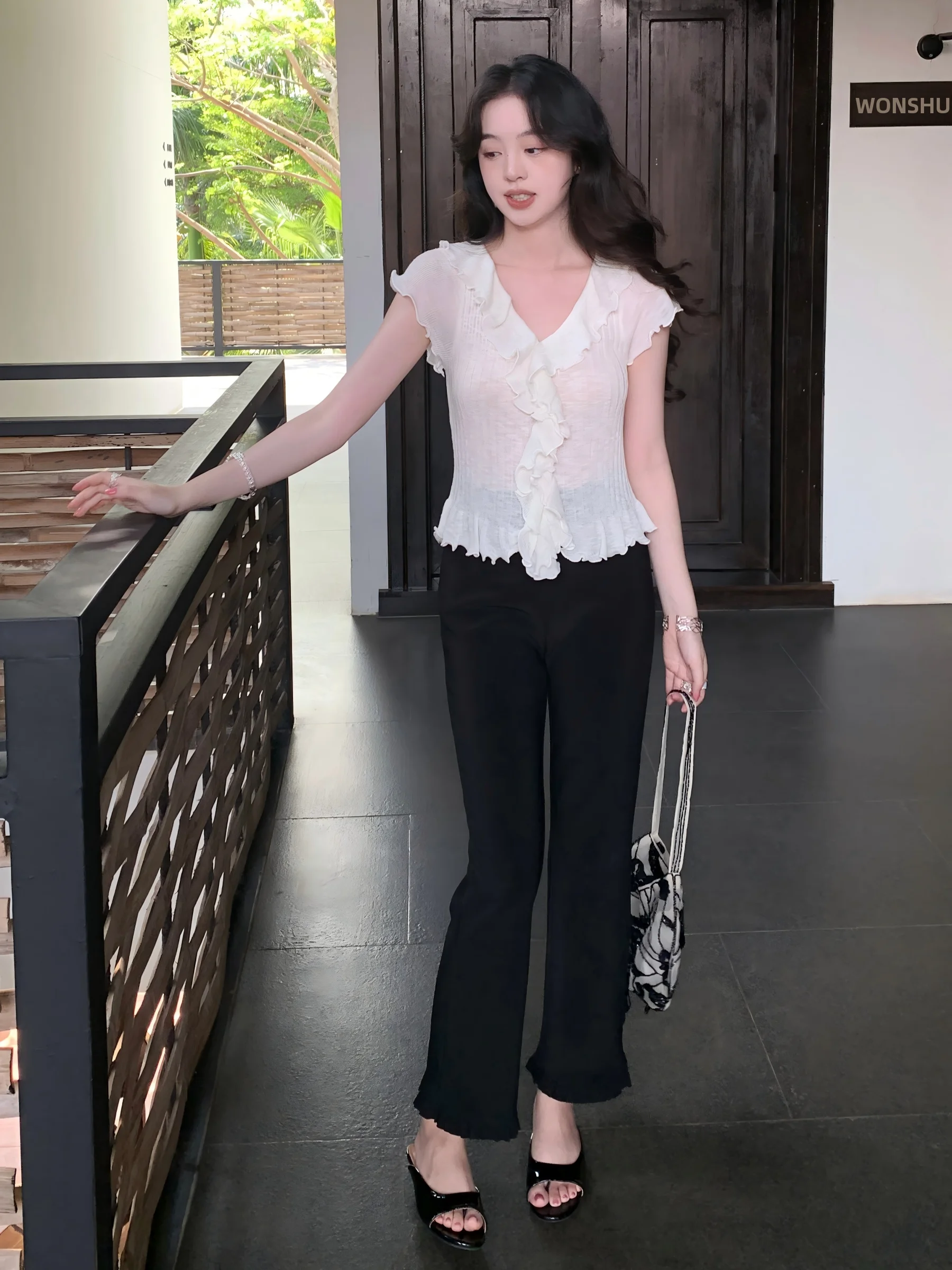 

Элегантные повседневные брюки с кружевной отделкой и высокой талией, женские свободные, струящиеся, удобные, модные брюки прямого кроя