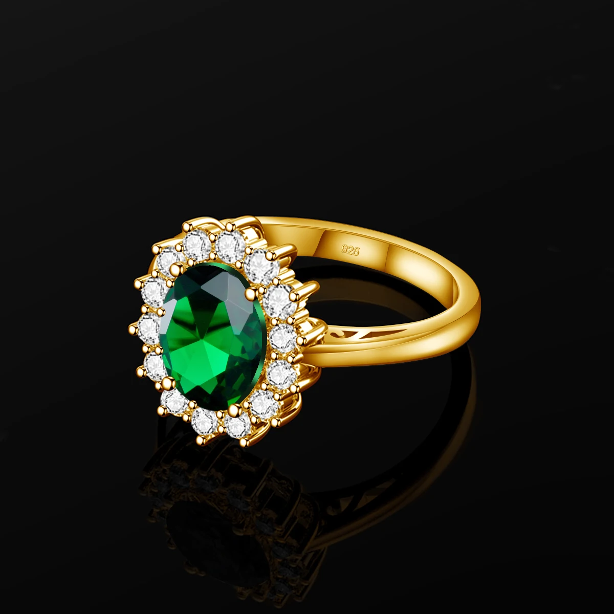Szjinao Princess Diana Gold Emerald Ring Women Oval Stone 8*10mm Trending Victoria Jewelry luxury Engagement Gift High Quality