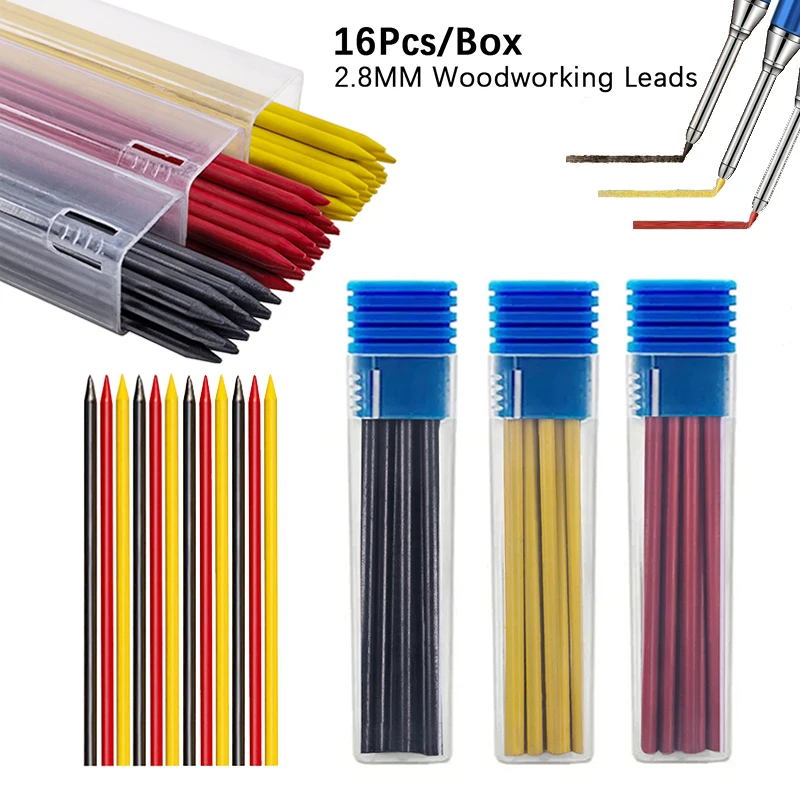 16pcs/Box 2.8mm 2B Solid Carpenter Pencil Replaceable Lead, Woodworking Mechanical Pencil Lead Marking Architectural Accessory