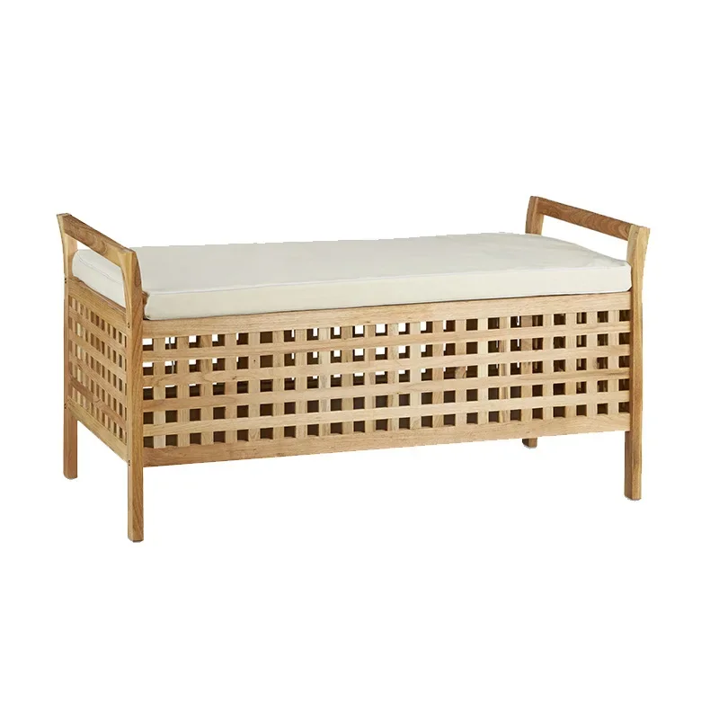 Nordic double bench simple beech solid wood bench log shoes stool porch stool wooden storage bed end stool