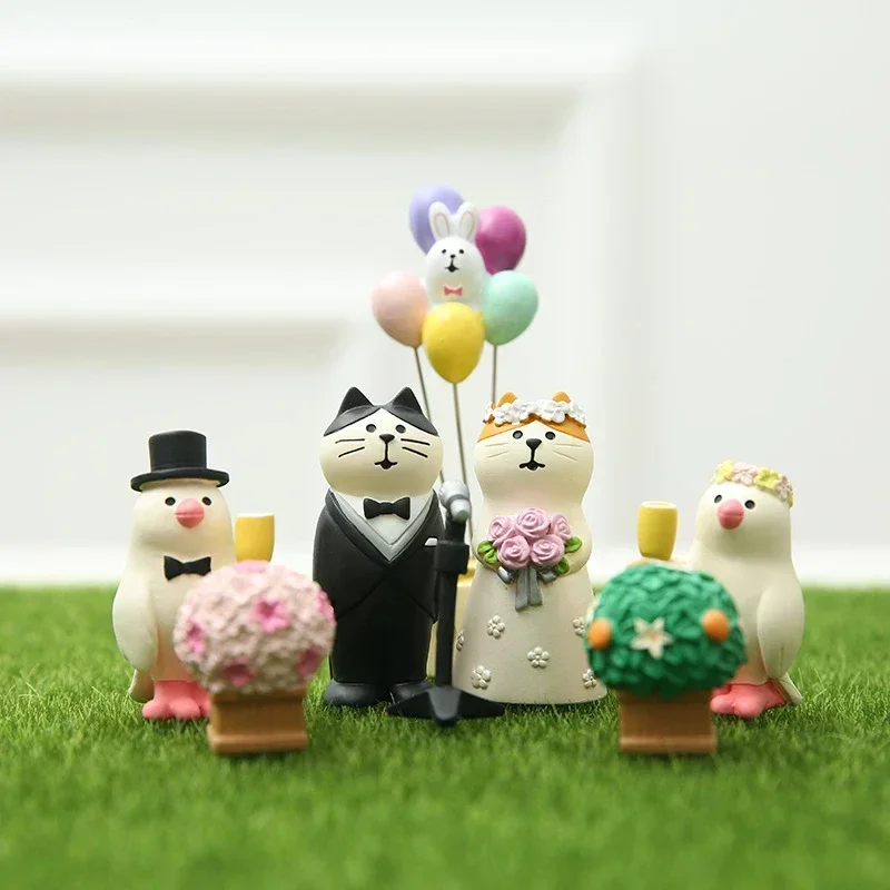 Romantic Cats Resin Miniature Wedding Celebration Series Decoration Crafts Japan Style Cute Animal Wedding Desktop Accessories