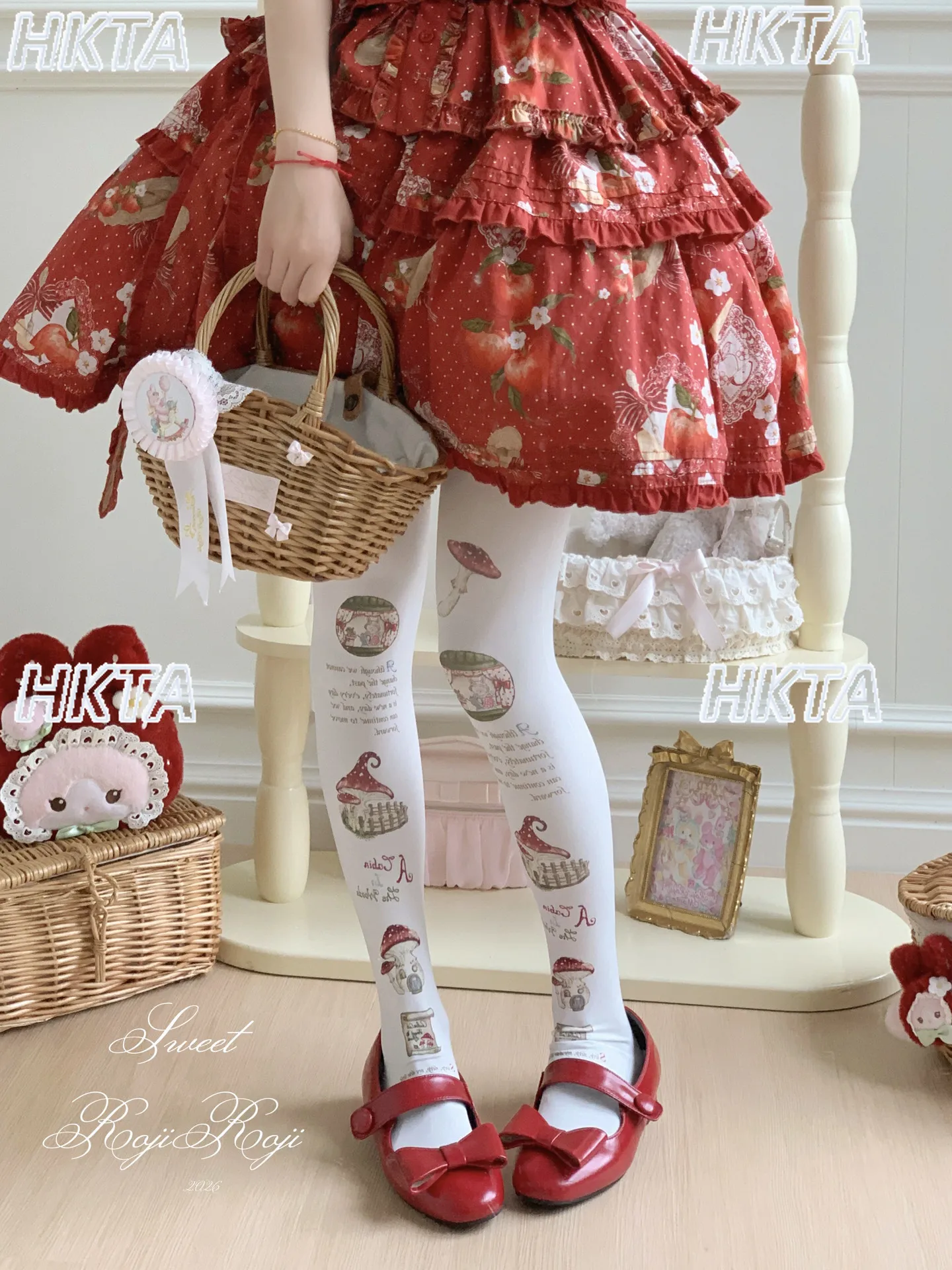 Japanese Sweet Lolita Velvet Alphabet Cartoon Print Pantyhose Summer Thin Cute Kawaii Cosplay Versatile Thigh High Socks Women