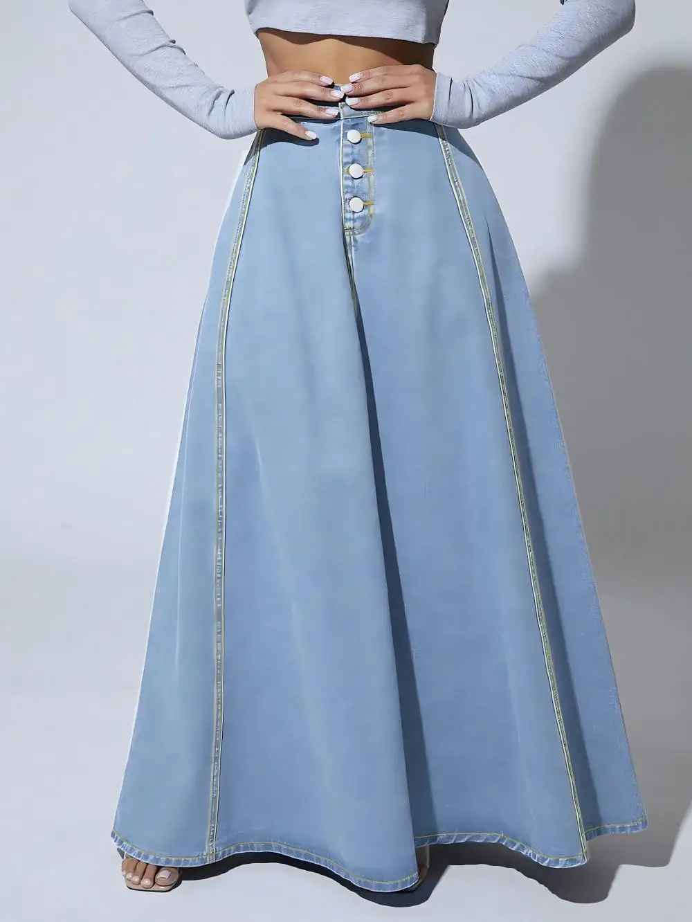 High Waist Women Denim A-line Skirt Single Breasted Button Down Fashion Casual Streetwear Female Jean Skirt