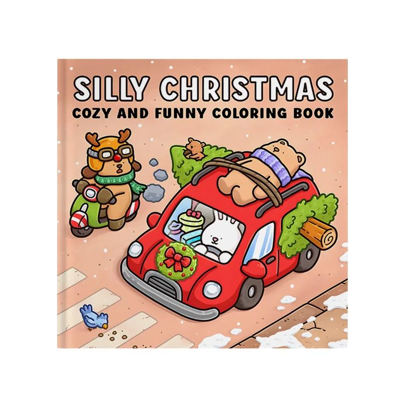 Silly Christmas Coloring Book Cute Funny Animal Reindeer Bear Bunny Car Xmas Cozy Winter Simple Line Stress Relief Drawing Book