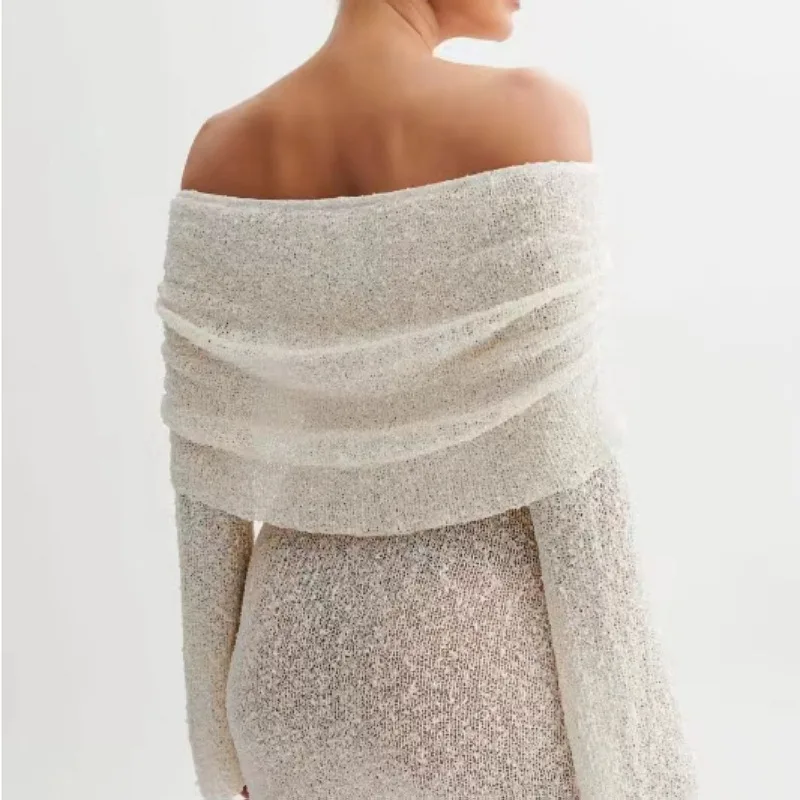 2025 outono inverno novo feminino sexy oco para fora manga longa fora do ombro vestido curto para mulher