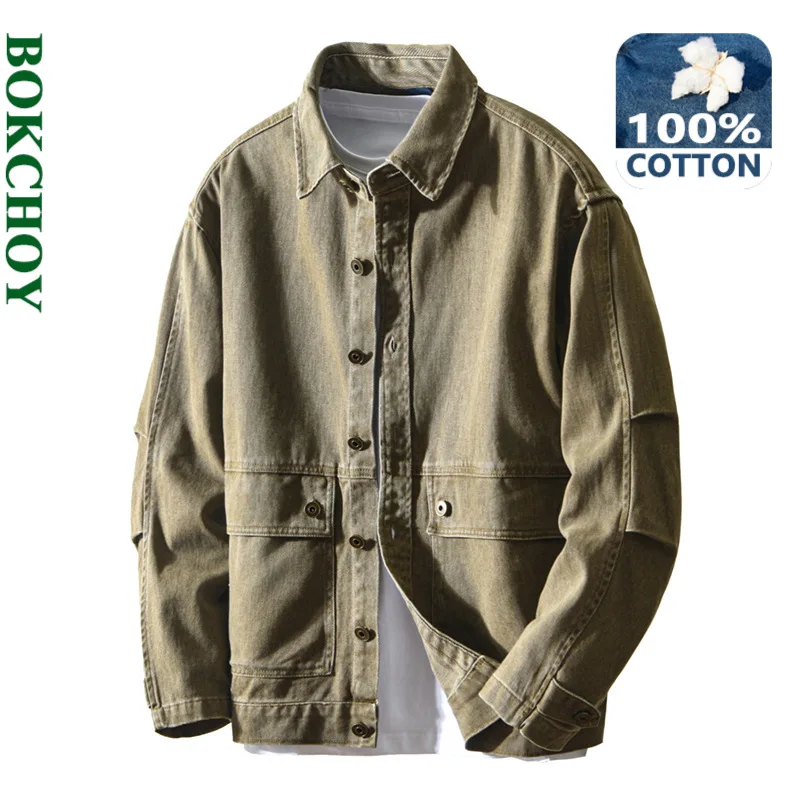 

2025 Autumn New Cargo Loose and Comfort 100% Cotton Jackets for Men Vintage Sense of Layering Streetwear Men Shirts AZ889