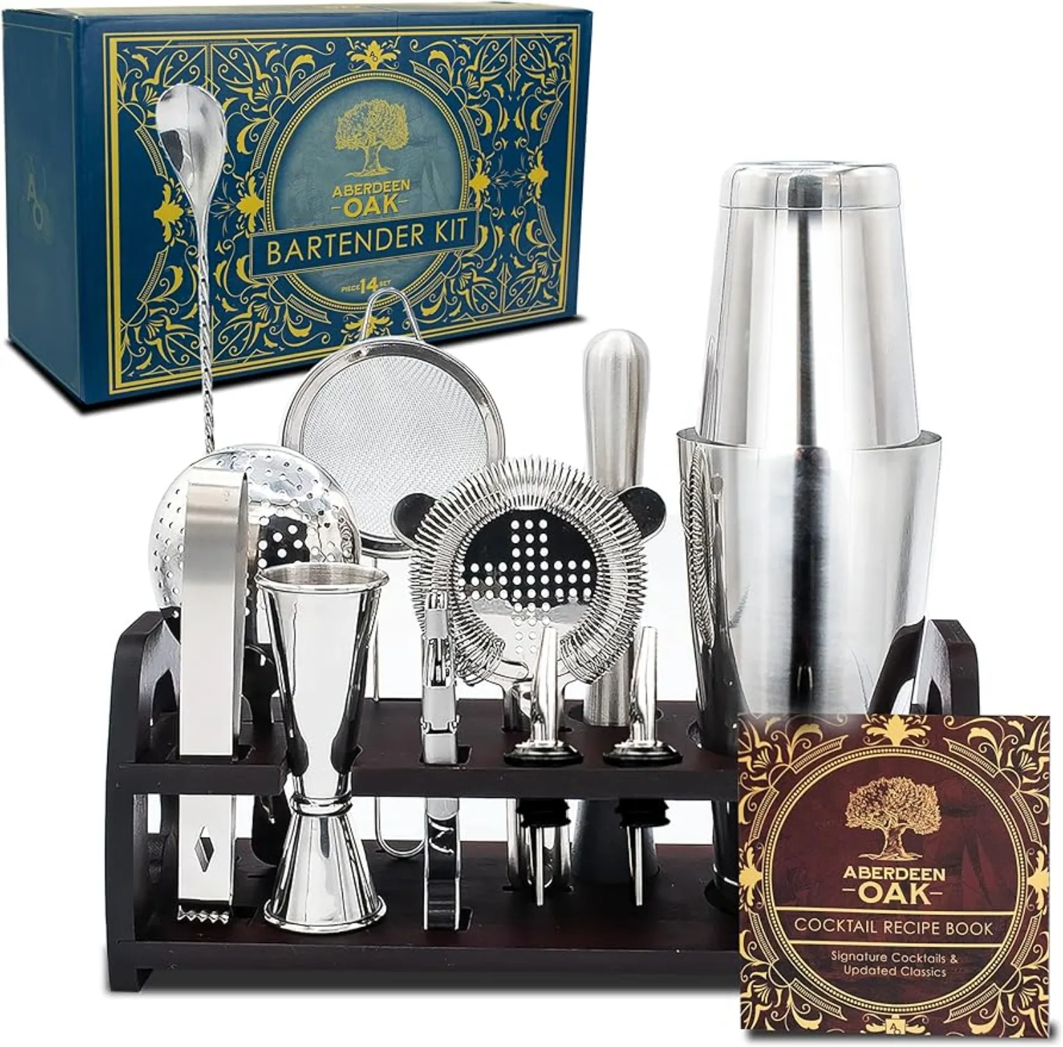 

Bartender Kit - Extra Thick Stainless Steel Cocktail Shaker Set Professional Bar Tools for The Home Bartender