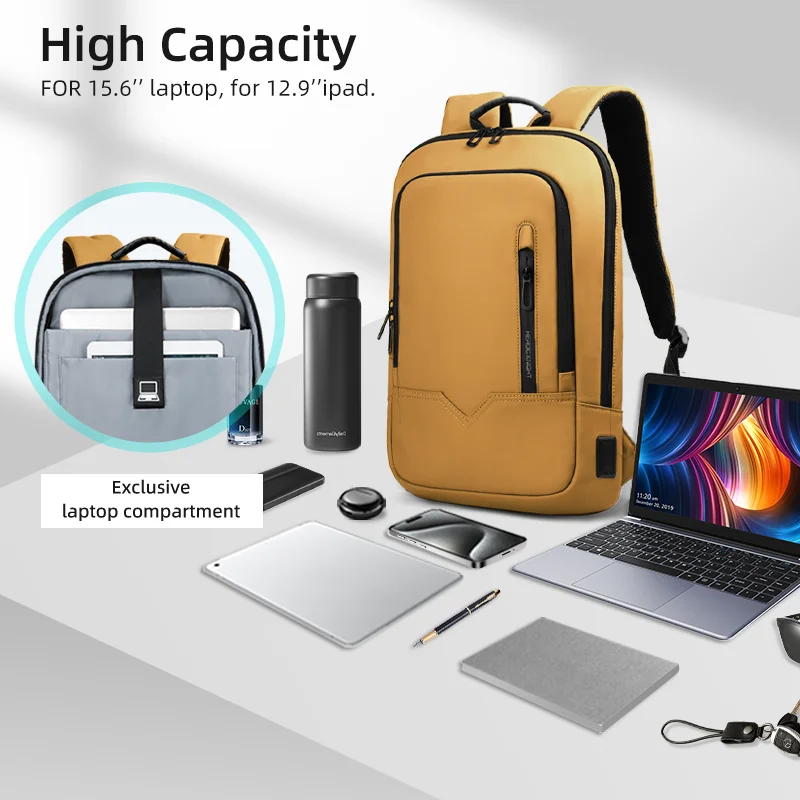 Heroic Knight Men Backpack Multifunction Business Waterproof Slim Laptop Backpack Fashion 15.6\