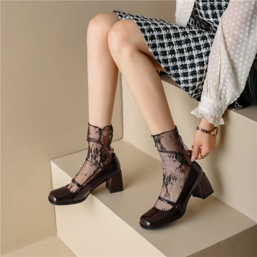 

Lolita Transparent Mesh Flower Lace Socks Mid Tube Chic Floral Tulle Thin Pile Up Socks Ins Style Korean Style Girls