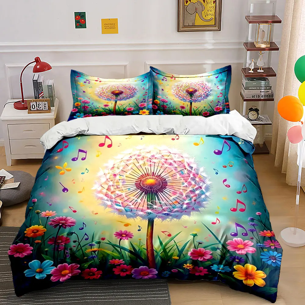 Magical Dandelion with Notes Bedding Set for Kids Luxury Gift 3pcs Digital Print Comforter Set Soft Comfortable Breathable