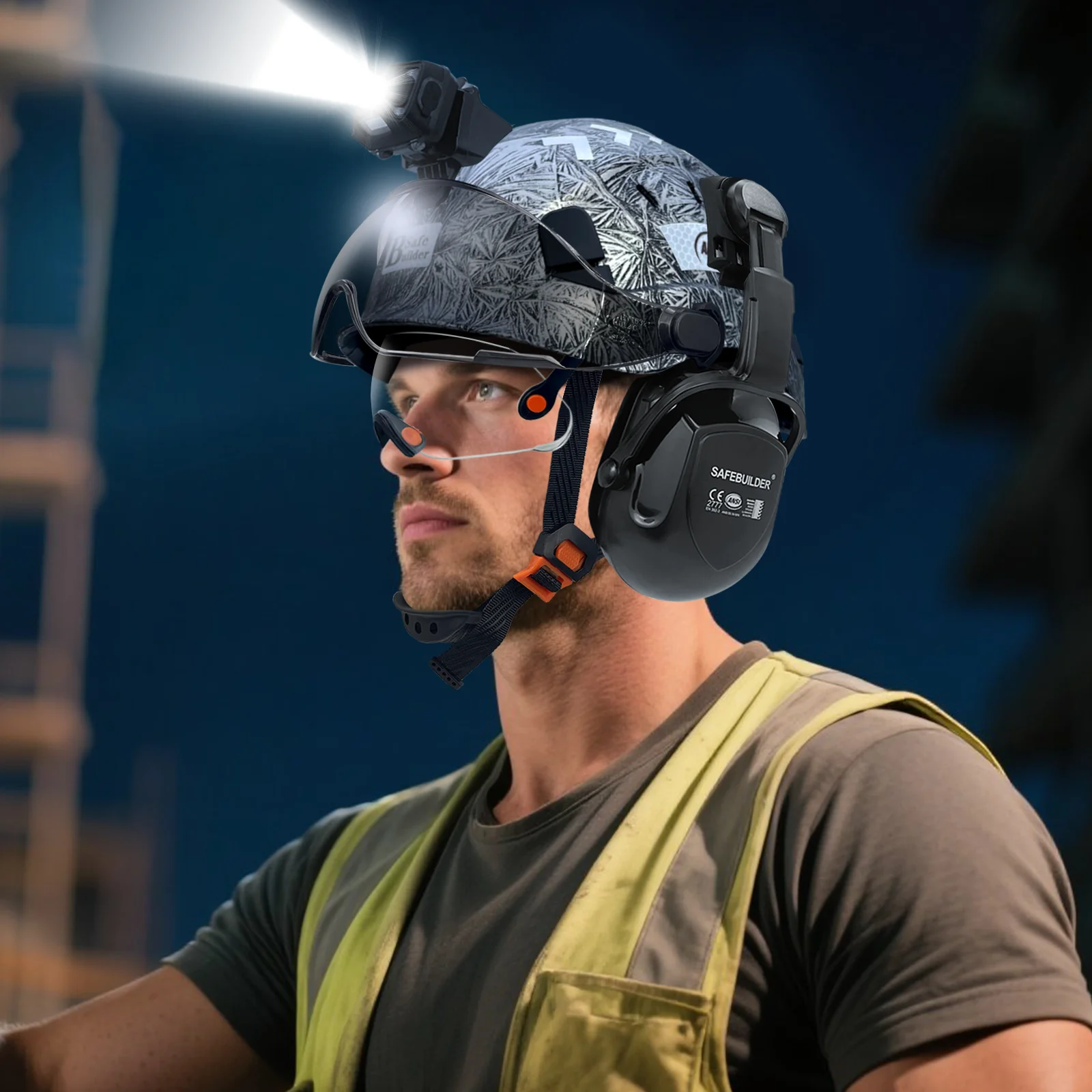قبعة صلبة للسلامة الصناعية CE EN397 مع قناع وخوذة أمان للمصابيح الأمامية المدمجة للعمل الصناعي الخارجي #6